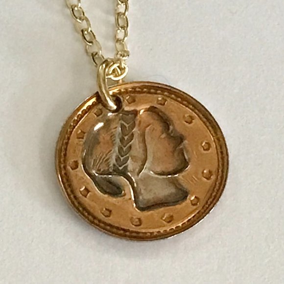 Vintage French Italian Coin Charm Necklace Gold Plated Wire France Italy Lady - Picture 7 of 9